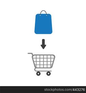Vector illustration icon concept of shopping bag inside shopping cart.