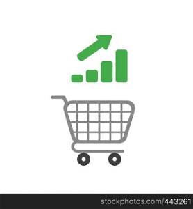 Vector illustration icon concept of shopping cart with bar graph moving up.