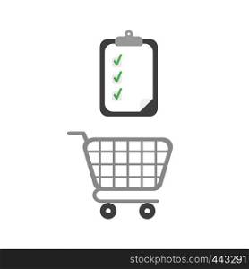 Vector illustration icon concept of shopping cart with clipboard and check marks.