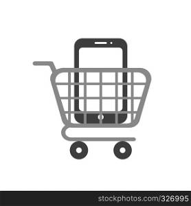 Vector illustration icon concept of smartphone inside shopping cart.