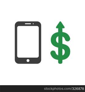 Vector illustration icon concept of smartphone with dollar money arrow moving up.