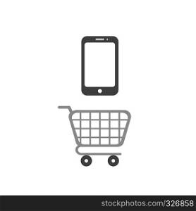 Vector illustration icon concept of smartphone with shopping cart.