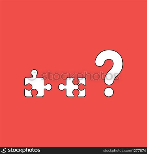 Vector illustration icon concept of two incompatible puzzle pieces and question mark. Black outlines, red background.