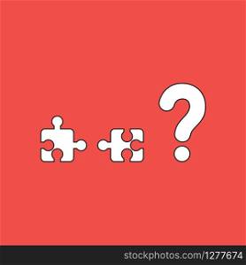 Vector illustration icon concept of two incompatible puzzle pieces and question mark. Black outlines, red background.