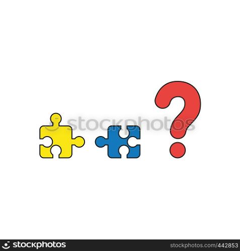Vector illustration icon concept of two incompatible puzzle pieces and question mark. Colored and black outlines.