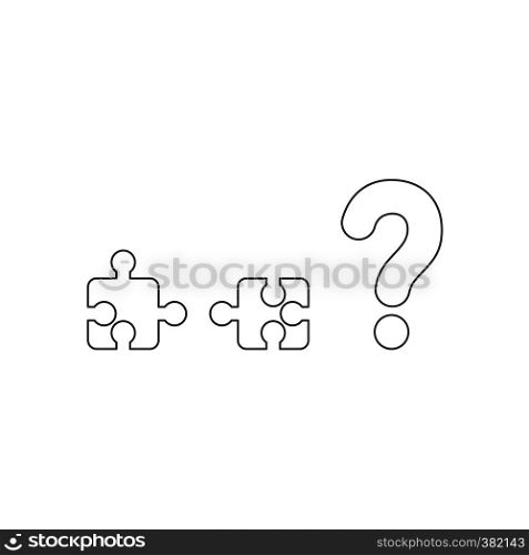 Vector illustration icon concept of two incompatible puzzle pieces and question mark. Black outlines.