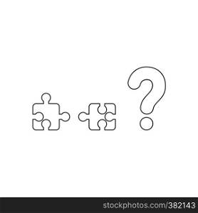 Vector illustration icon concept of two incompatible puzzle pieces and question mark. Black outlines.