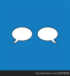 Vector illustration icon concept of two speech bubbles. Black outlines, blue background.