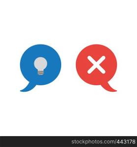 Vector illustration icon concept of two speech bubbles with grey light bulb and x mark.