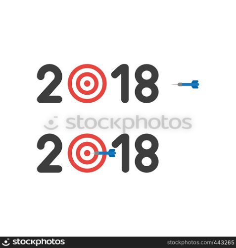Vector illustration icon concept of year of 2018 with bulls eye and dart in the center.