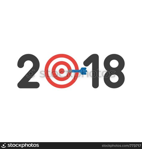 Vector illustration icon concept of year of 2018 with bulls eye and dart in the center.