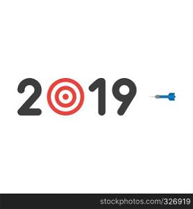 Vector illustration icon concept of year of 2019 with bulls eye and dart.