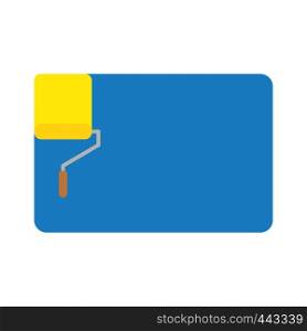 Vector illustration icon concept of yellow paint roller brush painting blue wall.