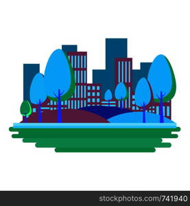 Vector illustration in simple minimal geometric flat style - city landscape with buildings, hills and trees - abstract background for header images for websites, banners, covers