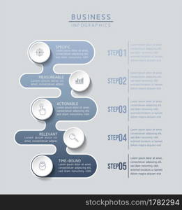 Vector illustration infographics design template, business information, presentation chart, with 5 options or steps. 