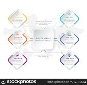 Vector illustration infographics design template, business information, presentation chart, with 6 options or steps. 