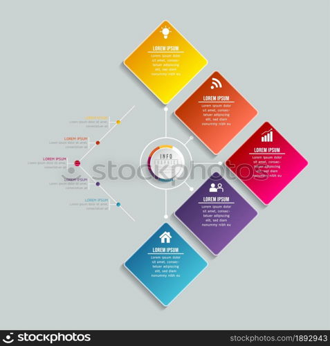 Vector illustration, infographics design, template, marketing, information, with 5 options or steps