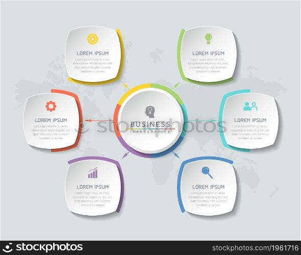 Vector illustration, infographics design, template, marketing, information, with 6 options or steps