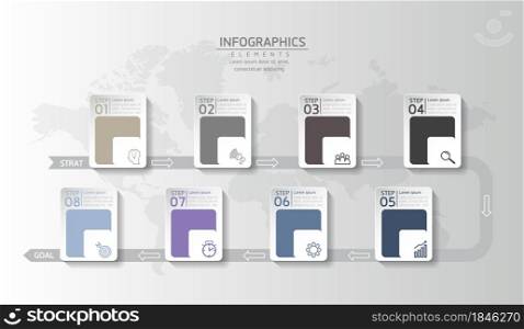Vector illustration, infographics design, template, marketing, information, with 8 options or steps