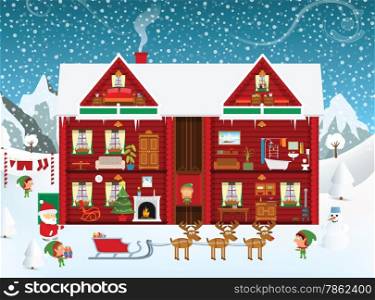 Vector illustration - inside the Santa house