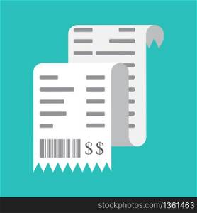 Vector illustration isolated on a colored background. Invoice, payment sconcept, icon. Bill, financial check, reciept. . Bill, financial check, reciept. Vector illustration isolated on a colored background. Invoice, payment sconcept, icon