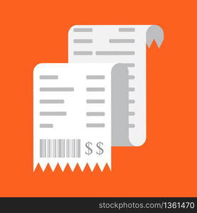 Vector illustration isolated on a colored background. Invoice, payment sconcept, icon. Bill, financial check, reciept. . Bill, financial check, reciept. Vector illustration isolated on a colored background. Invoice, payment sconcept, icon