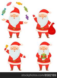 Vector illustration isolated on white background.. Christmas set of Santa Claus.
