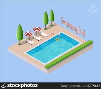vector illustration isometric swimming pool - concept vacation
