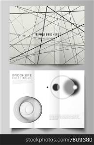 Vector illustration layouts. Modern creative covers design templates for trifold brochure or flyer. Geometric abstract background, futuristic science and technology concept for minimalistic design. Vector illustration layouts. Modern creative covers design templates for trifold brochure or flyer. Geometric abstract background, futuristic science and technology concept for minimalistic design.