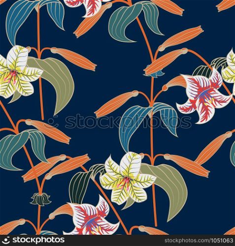 Vector illustration Lily seamless pattern with trendy color spring sammer 2018. Lily seamless pattern with trendy color spring sammer 2018. Vector illustration