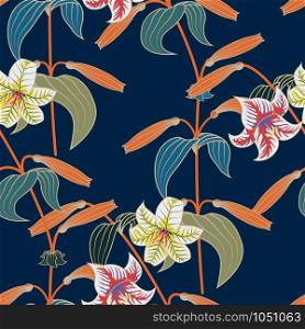 Vector illustration Lily seamless pattern with trendy color spring sammer 2018. Lily seamless pattern with trendy color spring sammer 2018. Vector illustration