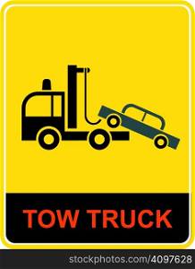 Vector illustration - lorry, specially equipped for towing away cars. Traffic sign.