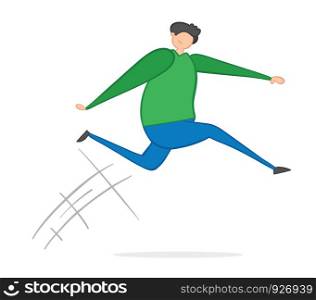 Vector illustration man jumping. Hand drawn. Colored outlines.