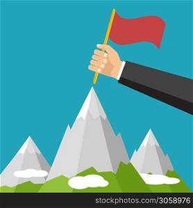 Vector illustration. Man&rsquo;s hand holding a flag.. Man&rsquo;s hand holding a flag. Vector illustration