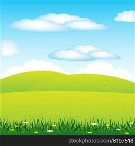 Vector illustration meadow with flower by summer. Year landscape
