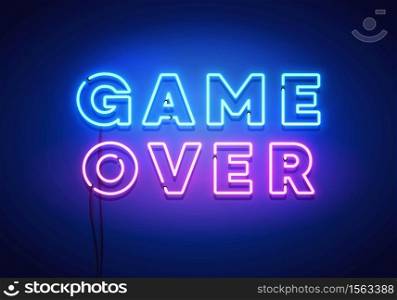 Vector Illustration Modern Game Over Neon Sign With Blue And Pink Glow Effect