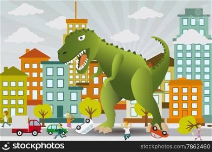 Vector illustration - monster is attacking the city