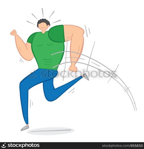 Vector illustration muscular man running. Hand drawn. Colored outlines.