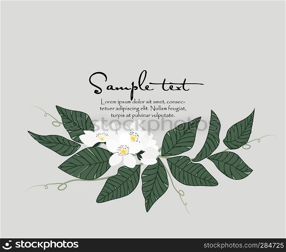 Vector illustration Natural background with green leaves and flower. Fresh green leaves. Natural background with leaves