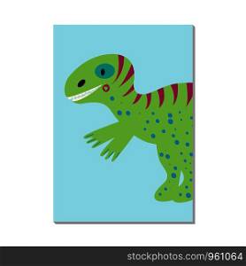 vector illustration. nursery card with cute dinosaur Tyrannosaurus. For kids prints, postcards, wall art.. nursery card with cute dinosaur Tyrannosaurus. For kids prints, postcards, wall art.