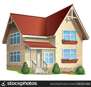 Vector Illustration of 0 house with tile roof on a white background