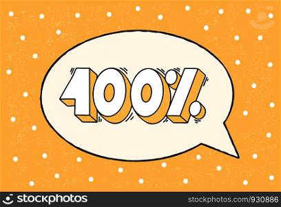 Vector illustration of 100 persent text in cartoon style for tags, stickers and packaging. Hand drawn calligraphy, lettering, typography for any type of artworks.