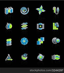 Vector illustration of 16 different slick modern company logo designs. Set 2.