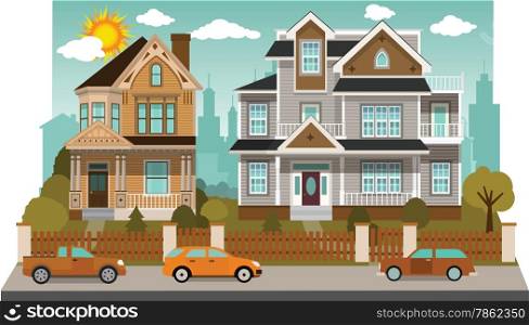 Vector illustration of 2 family houses (diorama)