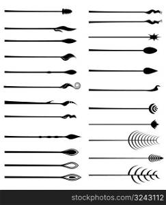 Vector illustration of 23 different floral design element paint brushes or strokes. Grouped individually and editable (leaf length).