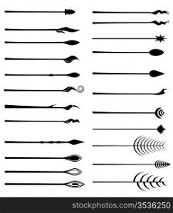 Vector illustration of 23 different floral design element paint brushes or strokes. Grouped individually and editable (leaf length).