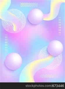 Vector illustration of 3d balls and pipes on holographic background. Abstract design.