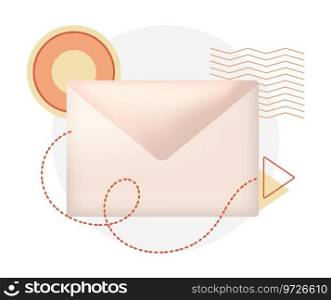 Vector illustration of a 3D letter with 2D decorations. Message, email, business communication
