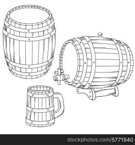 Vector illustration of a barrel, mug isolated on white.