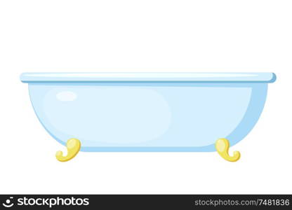 Vector illustration of a bath. Cartoon bath on a white background. Isolated object. Image blue with gold bath stand